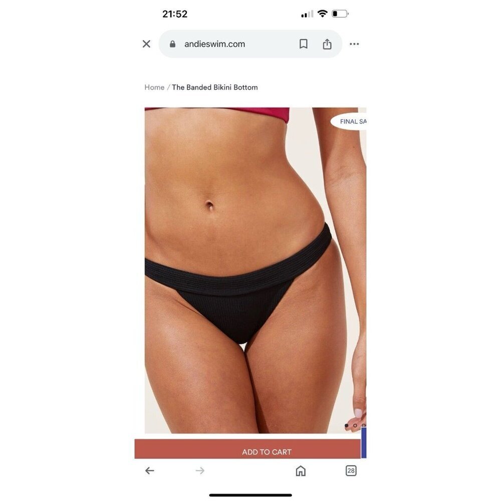 Andie Swim The Banded Cheeky Bikini Bottom Medium Black New With Tags C1
